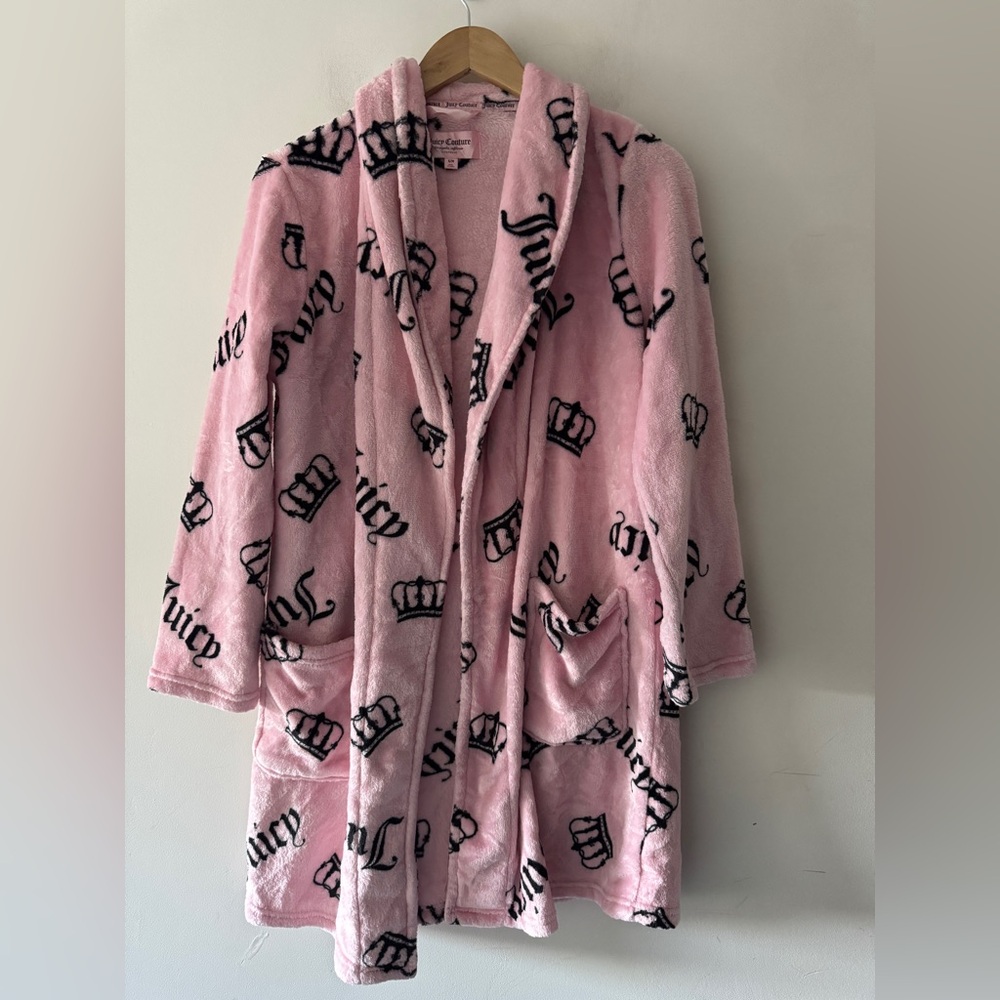 Juicy Couture Plush Bathrobe Robe‎ Crown Logo Pink Sleepwear